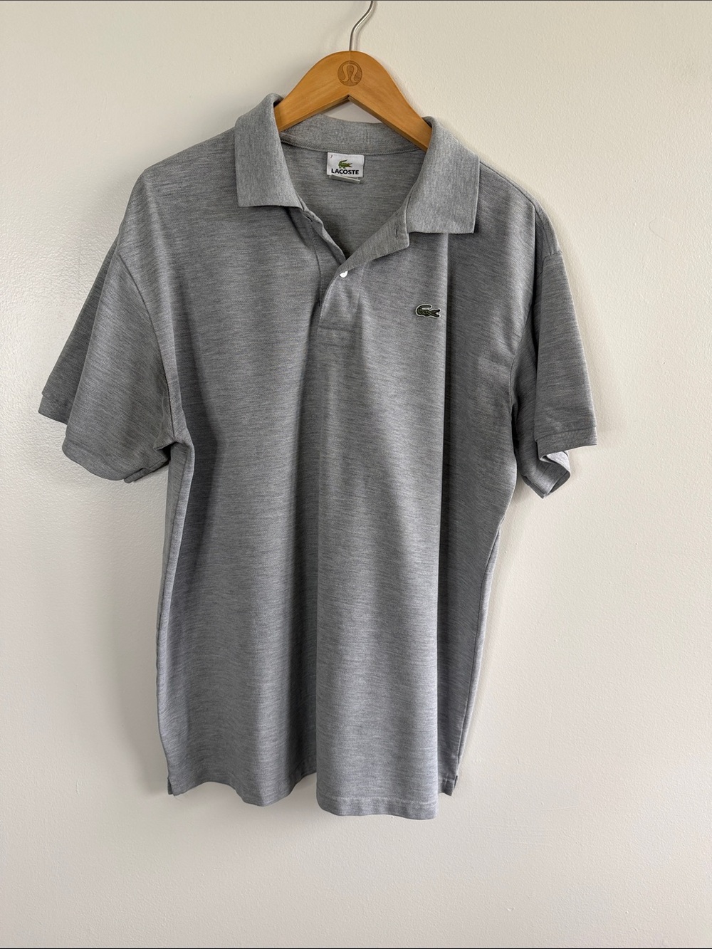 Lacoste Men's Light Grey Polo with Green Crocodile Logo
